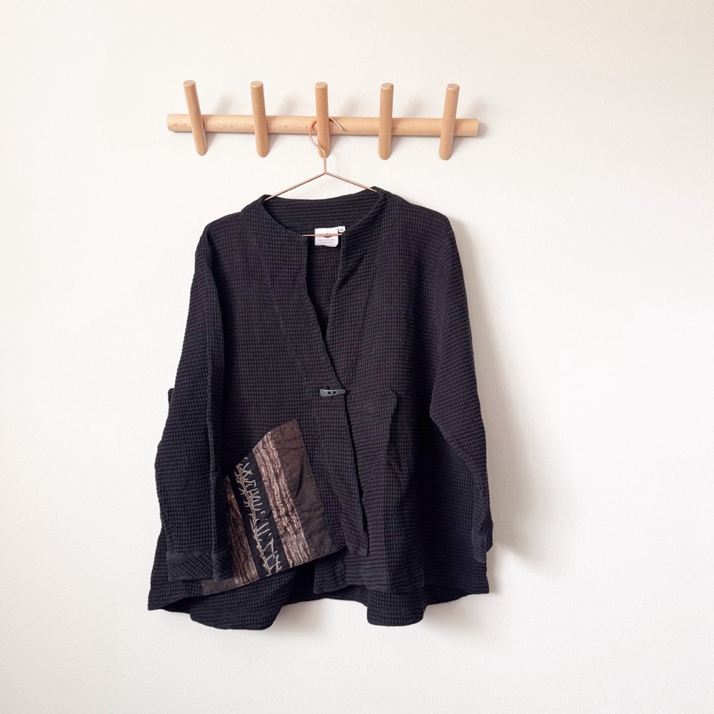 Brie Kriebel Clothing Cotton Lagenlook Waffle Jacket Applique Detail